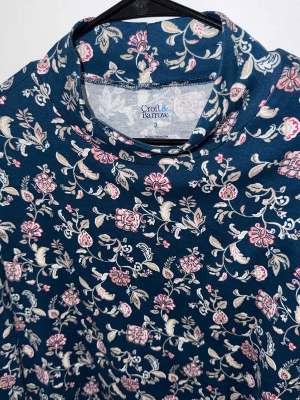 croft & barrow Navy Floral Long-Sleeve Tee with Pink and Cream Accents
